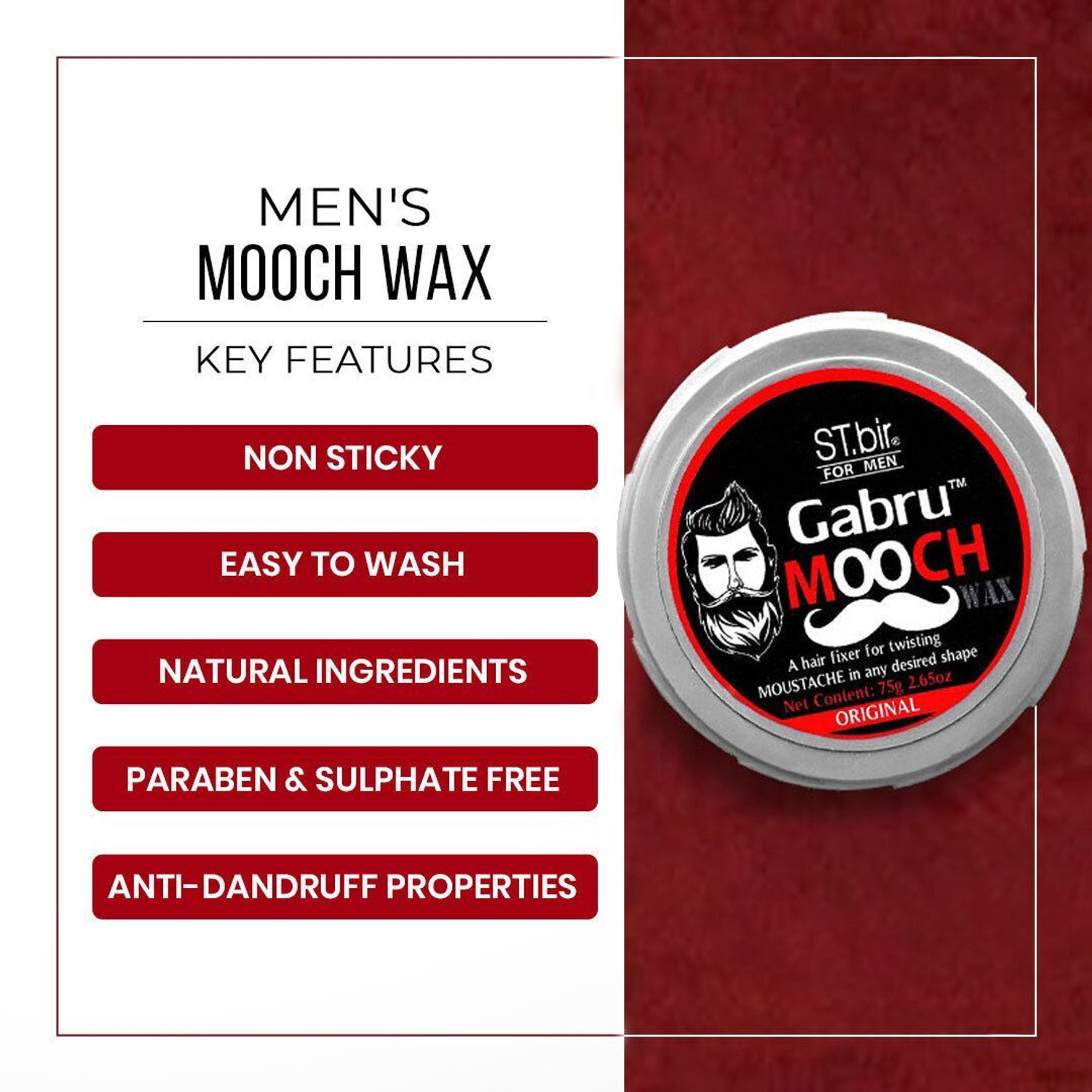 Image of GABRU Original Mooch Wax for Men Strong Hold Mooch Wax Beard Gel