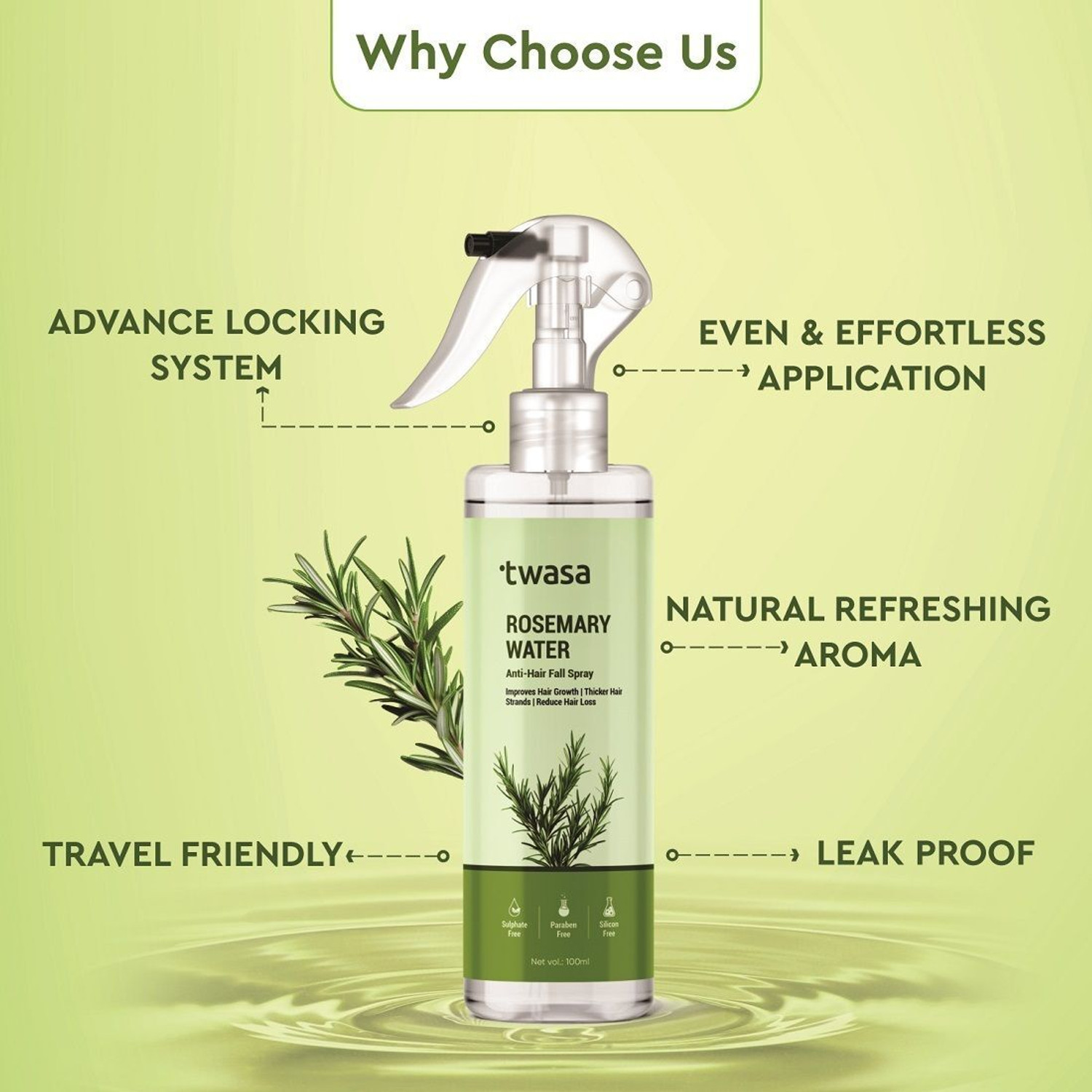 Image of Twasa Rosemary Water Spray For Hair Growth & Thickness| Controls Hairfall & Adds Shine Hair Spray