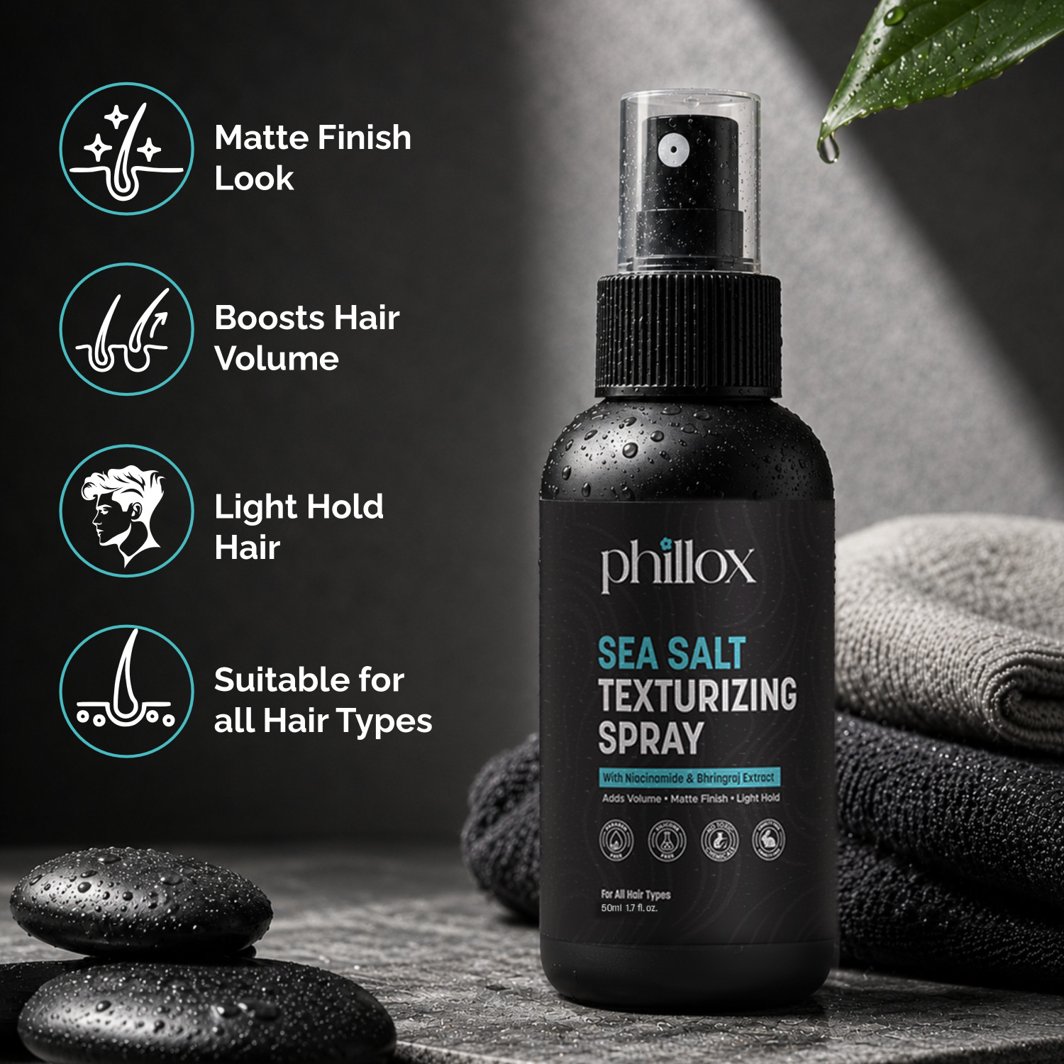 Image of Phillox Volumizing Sea Salt Hair Spray |Instant Volume, Soft Hold & Matte Finish Hair Styler (50 ml)