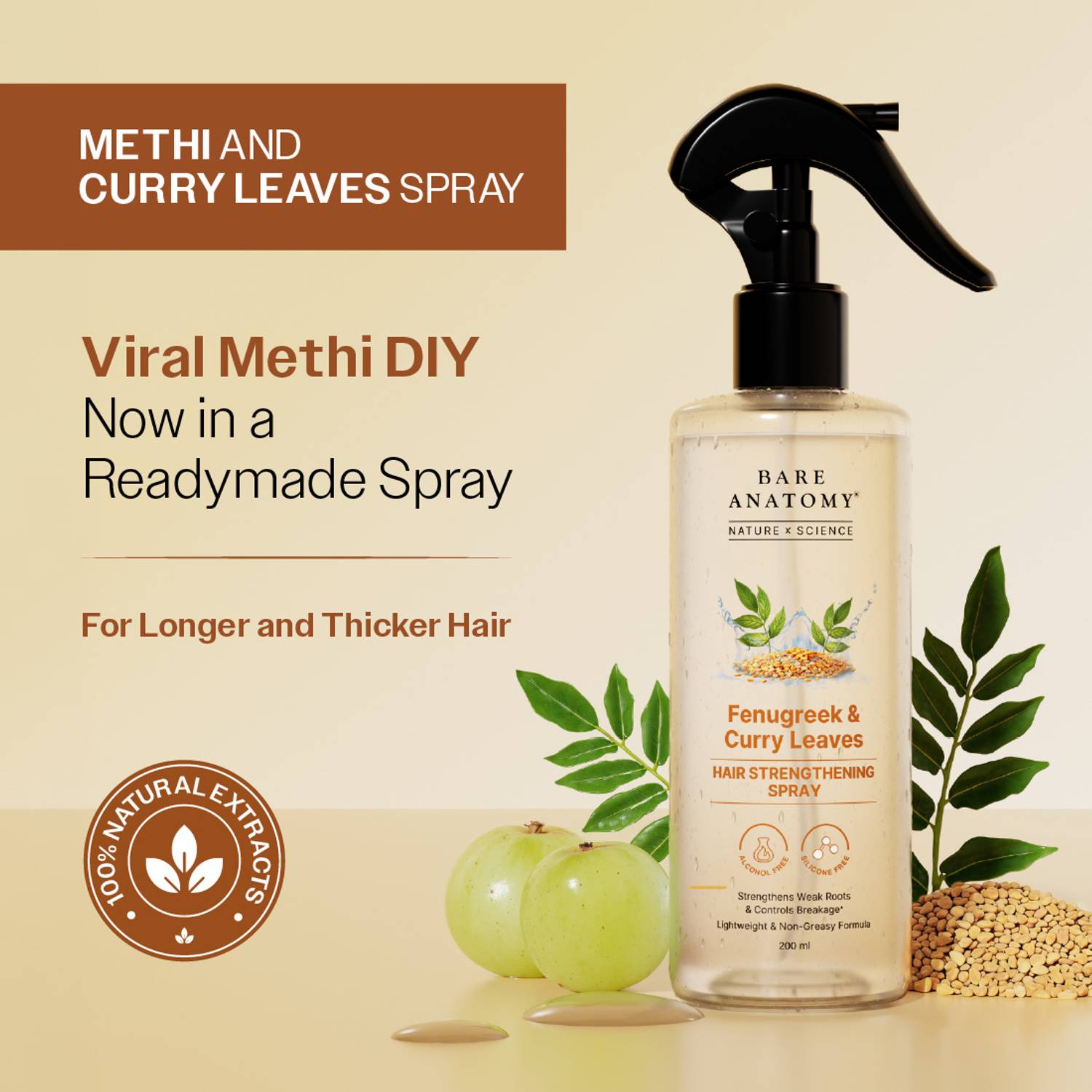 BARE Methi, Curry Leaves Hair Spray - Image 1