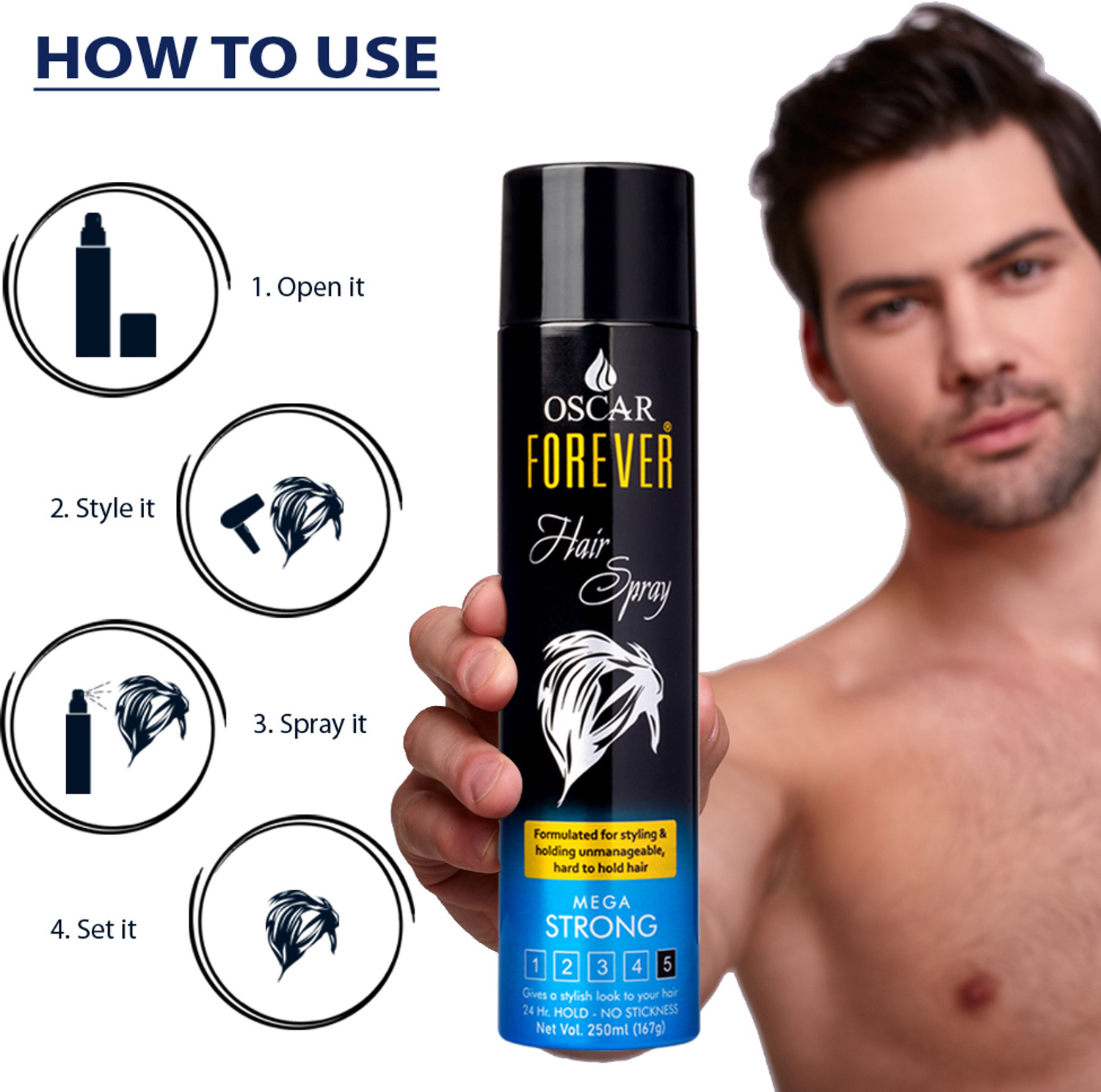 Image of OSCAR Forever Hair Spray for Quick Hair Styling and Setting Hair Spray