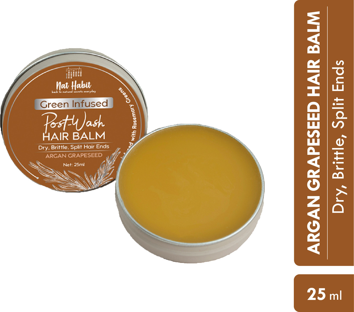 Image of Nat Habit Argan Grapeseed Post-Wash Hair Balm | Split Ends, Hair Smoothening, Straightening, Conditioning | Frizzy Hair Treatment | Ayurvedic, Herbal | FRESH KitchenMade, Infused with Rosemary & Oils Hair Balm