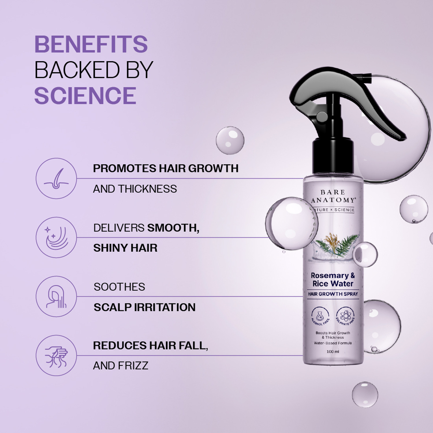 Image of BARE ANATOMY Rosemary Hair Growth Water Spray for fuller, thicker hair, Natural Hair Spray Hair Spray