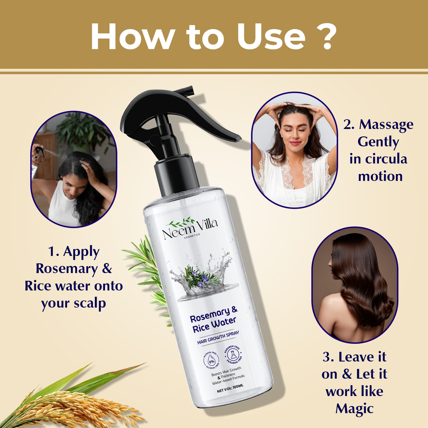 Image of NEEM VILLA COSMETICS Rosemary & Rice Water Hair Growth Spray-For Thicker, Stronger Hair (200 ml)