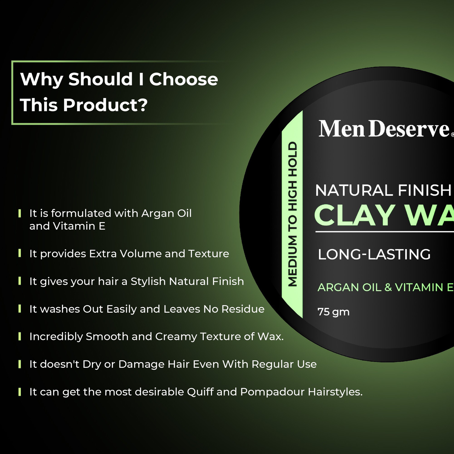 Image of Men Deserve Natural Finish Clay Hair Wax enriched with Argan Oil and Vitamin E Hair Wax