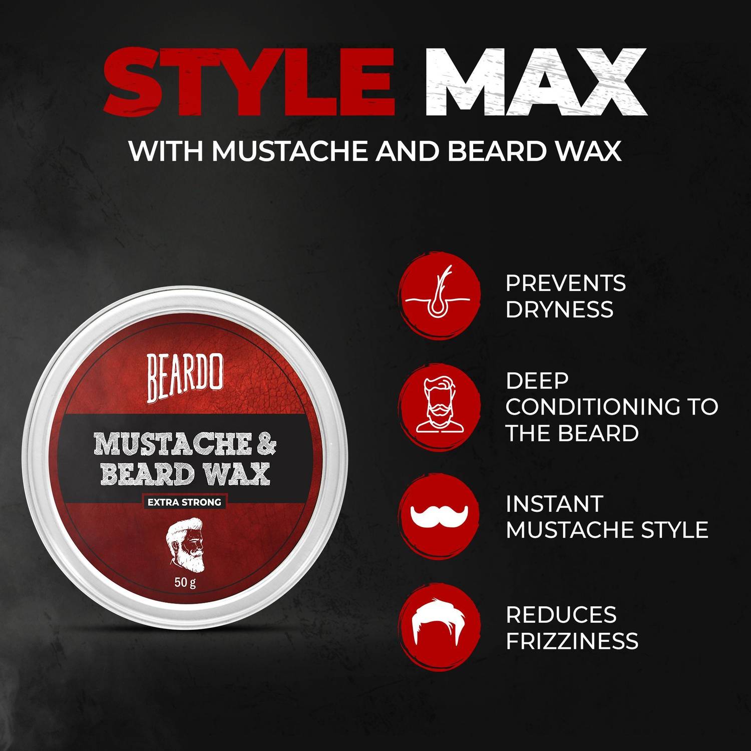 BEARDO Beard & Mustache Wax Extra Strong 50 Gm - Image 5