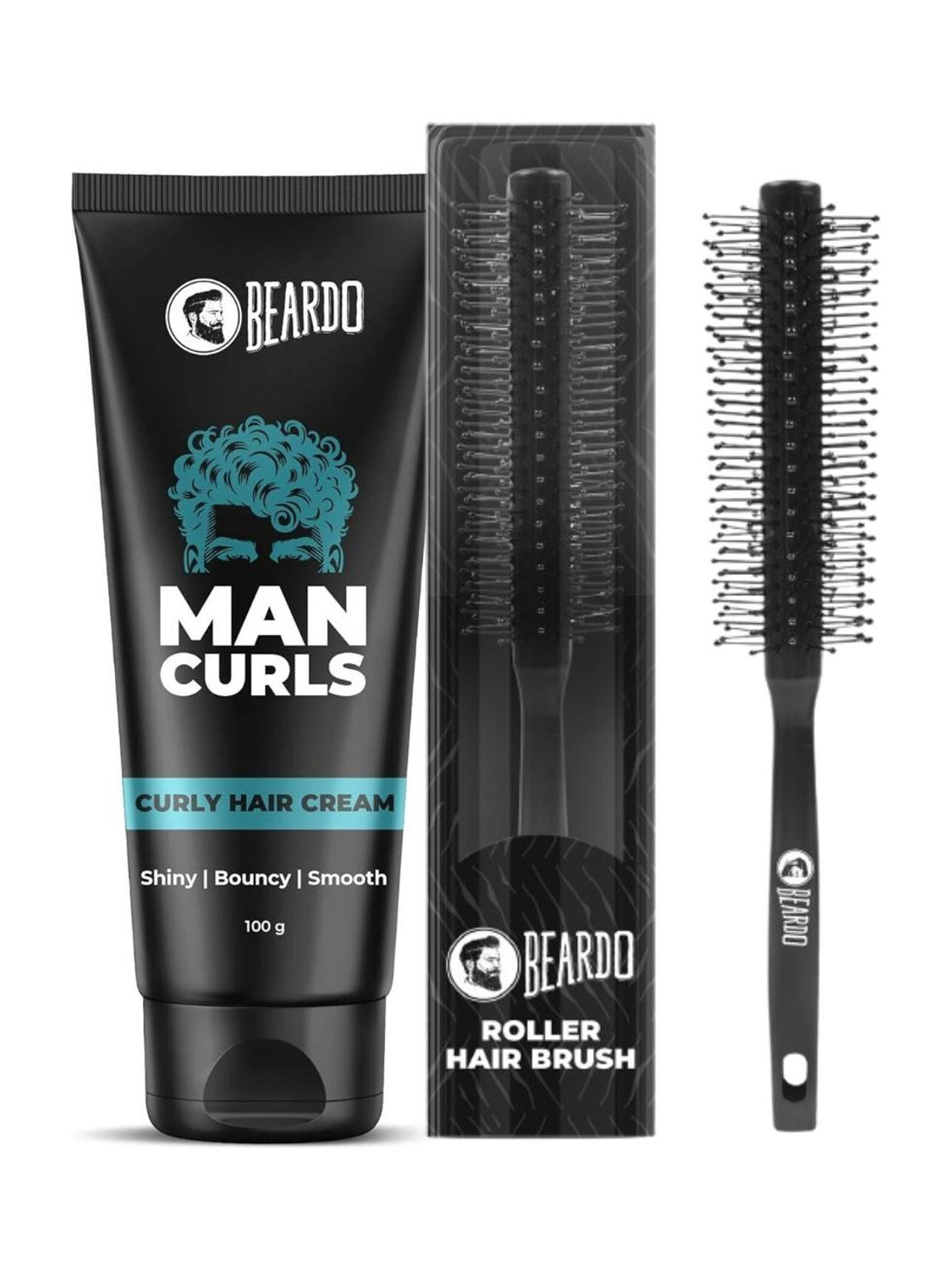 Image of BEARDO Man Curls Curly Hair Styler 100g & Roller Brush| Cream for Shiny, Curls & Bouncy Hair Cream