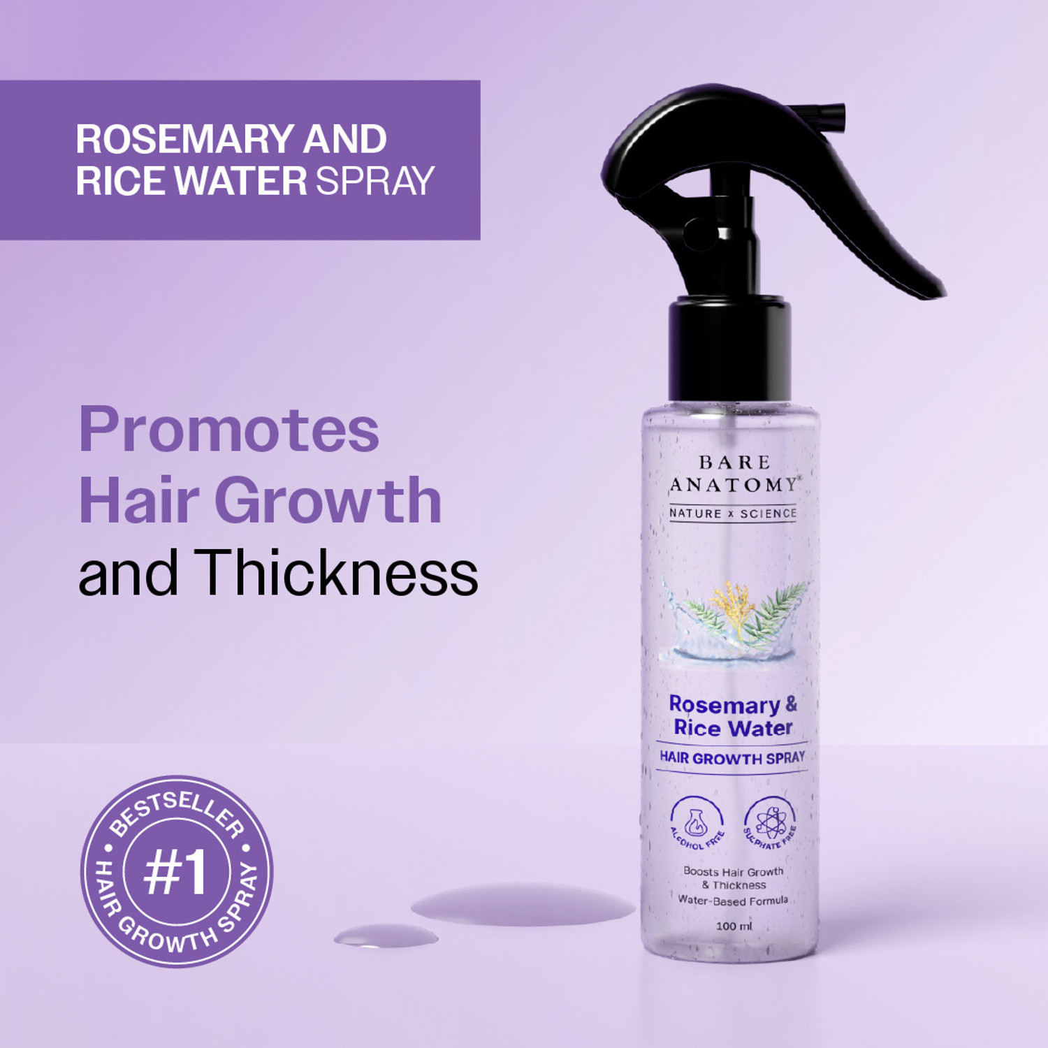 Image of BARE ANATOMY Rosemary Hair Growth Water Spray for fuller, thicker hair, Natural Hair Spray Hair Spray