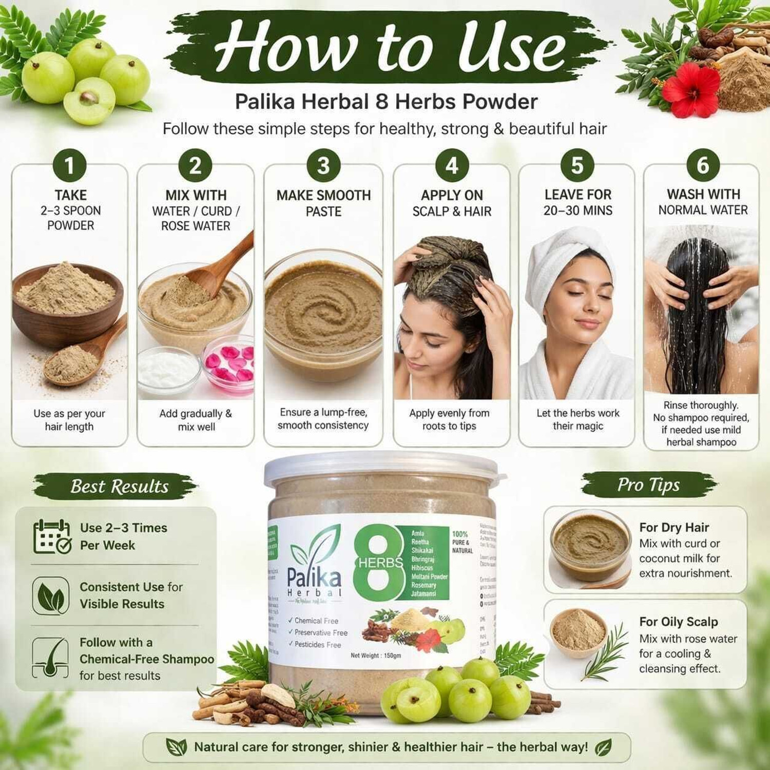 Image of Palika Herbal Amla Reetha Shikakai Bhringraj Hibiscus Rosemary & Methi Natural Shampoo Powder