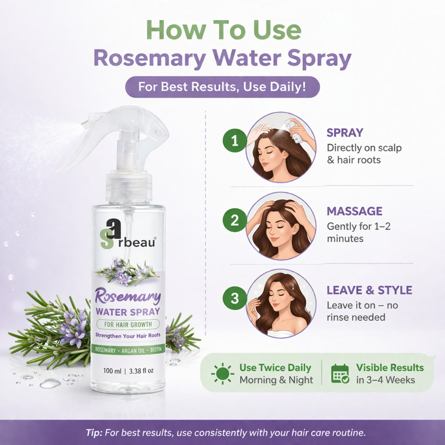 Image of Sarbeau Rosemary Water Spray for Hair Growth with Biotin and Argan 191
