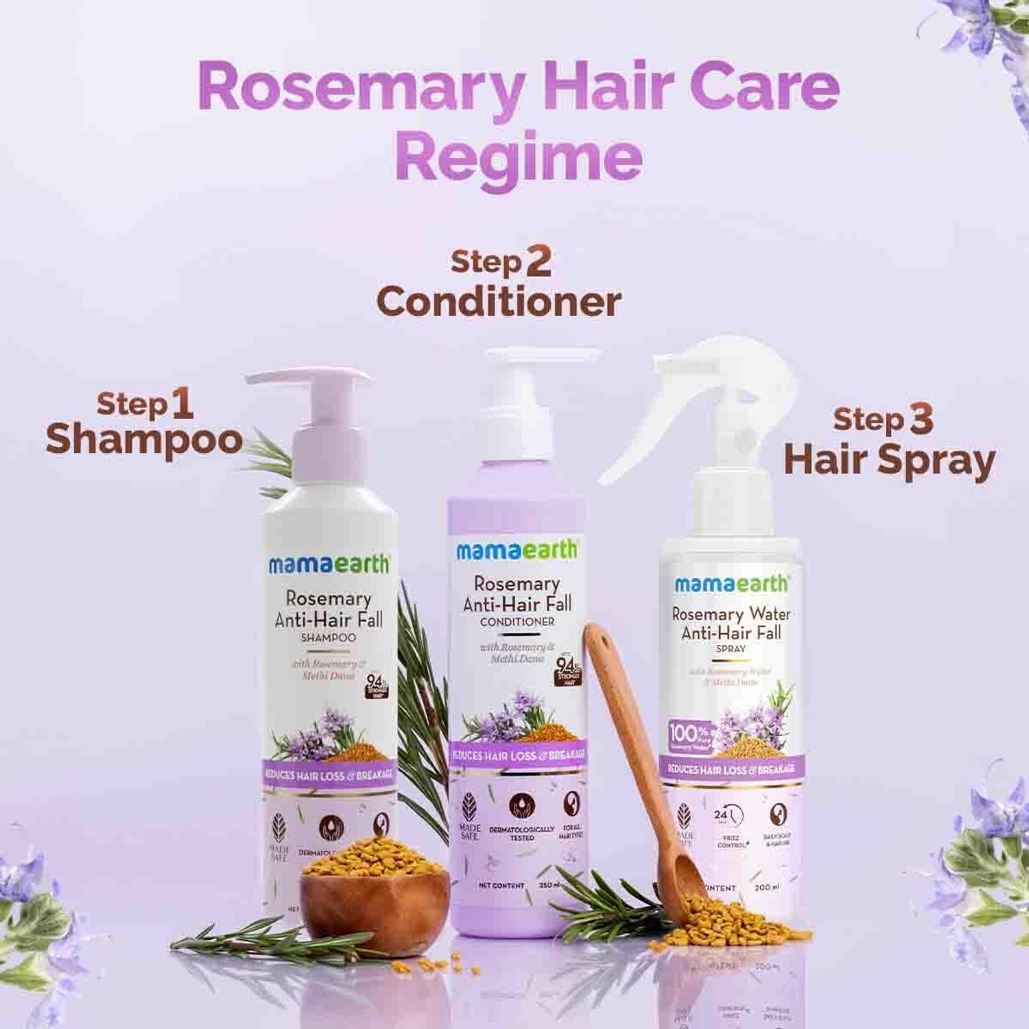Image of Mamaearth Rosemary Water Anti-Hair Fall Spray with 100% Pure Rosemary Water & Methi Dana