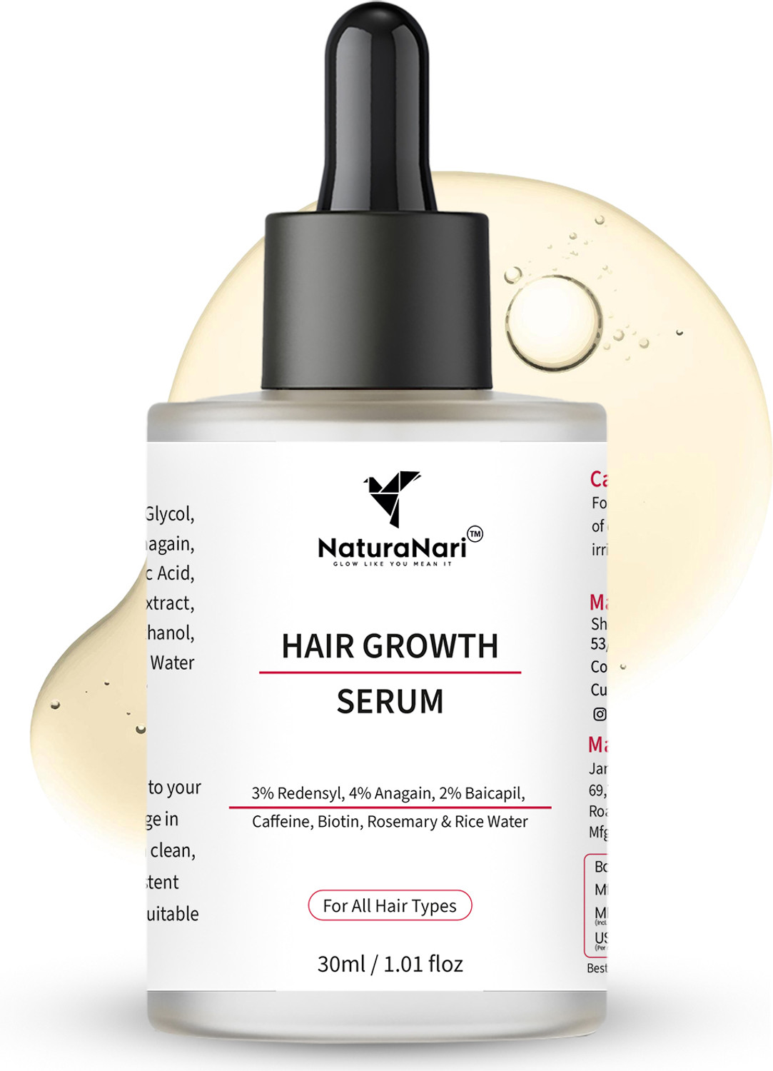Image of NaturaNari Hair Growth Serum with 3% Redensyl, 4% Anagain, 2% Baicapil For Women & Men (30 ml)