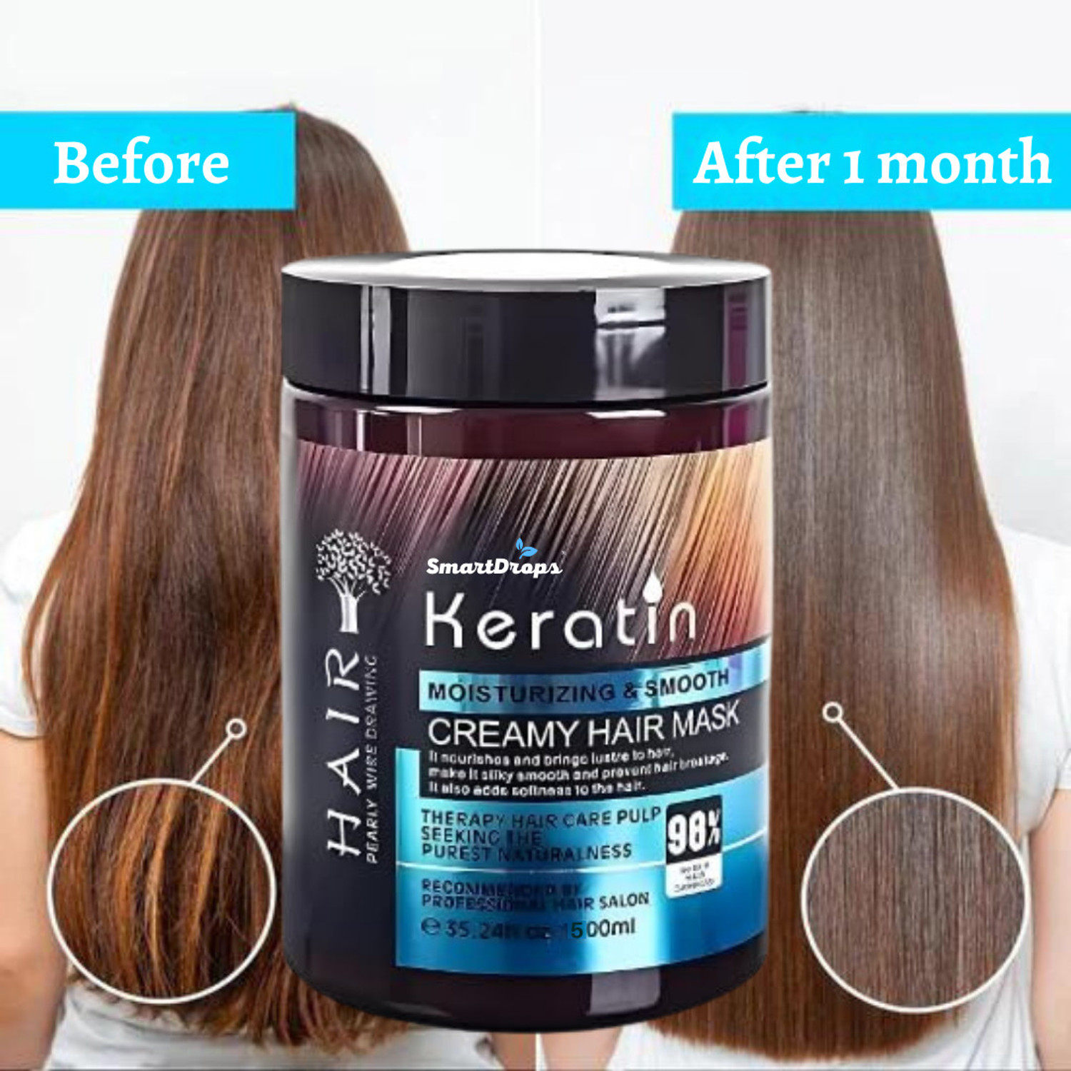 Image of smartdrops Keratin Hair Mask for Moisturizing & Smooth Hair, (Pack of 1) (500 g)