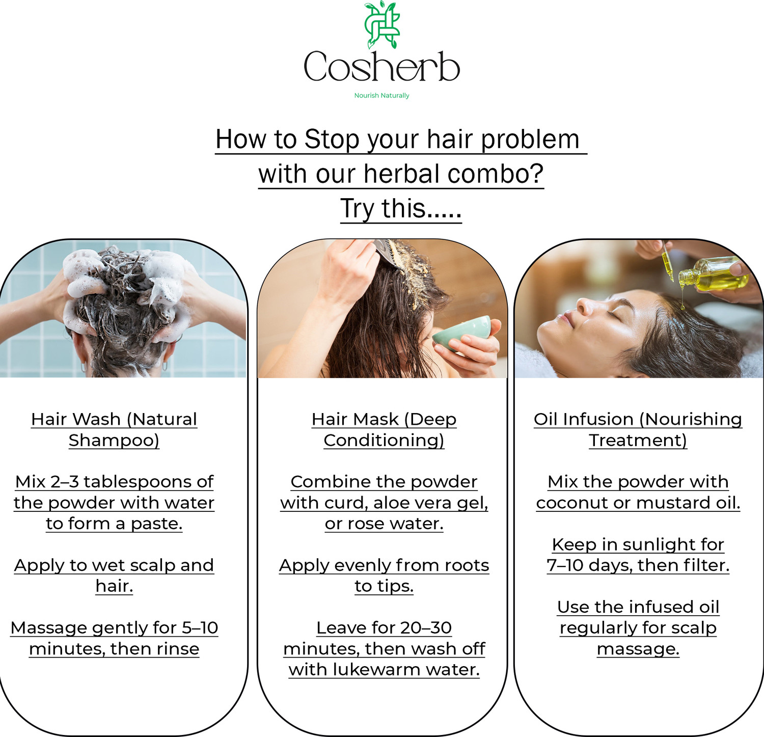 Image of Cosherb Pure Amla Reetha Shikakai Bhringraj & Hibiscus powder for Hair Care