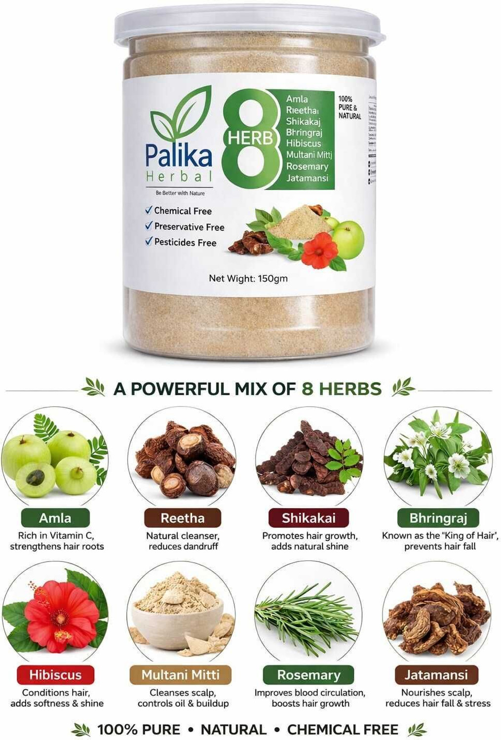 Image of Palika Herbal Amla Reetha Shikakai Bhringraj Hibiscus Rosemary & Methi Natural Shampoo Powder