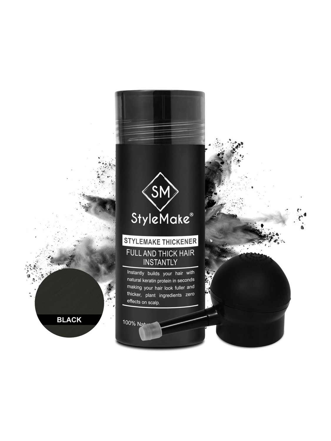 StyleMake Thickener plus Applicator - Hair Building Fiber Hair Building Fibers - Black