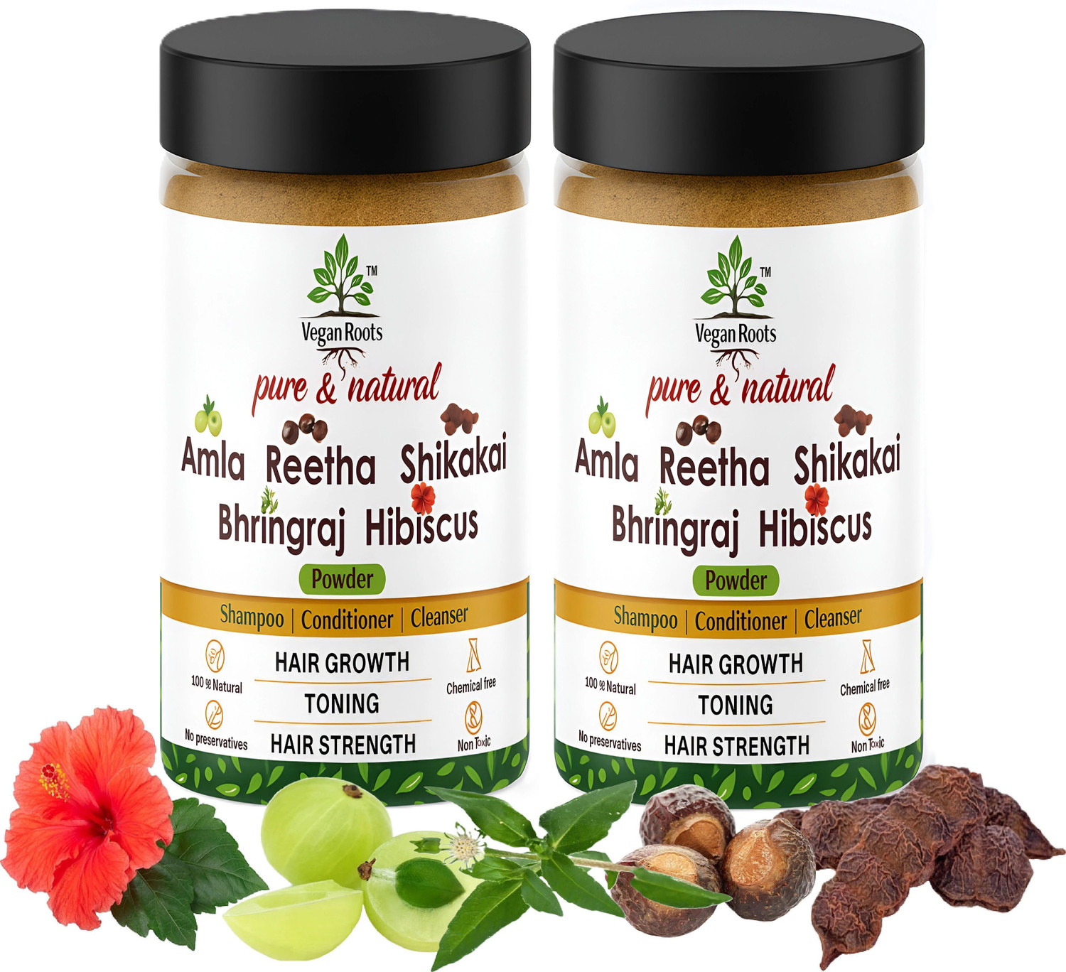 Image of VEGAN ROOTS Natural Shampoo with Amla Reetha Shikakai Bhringraj Hibiscus combo