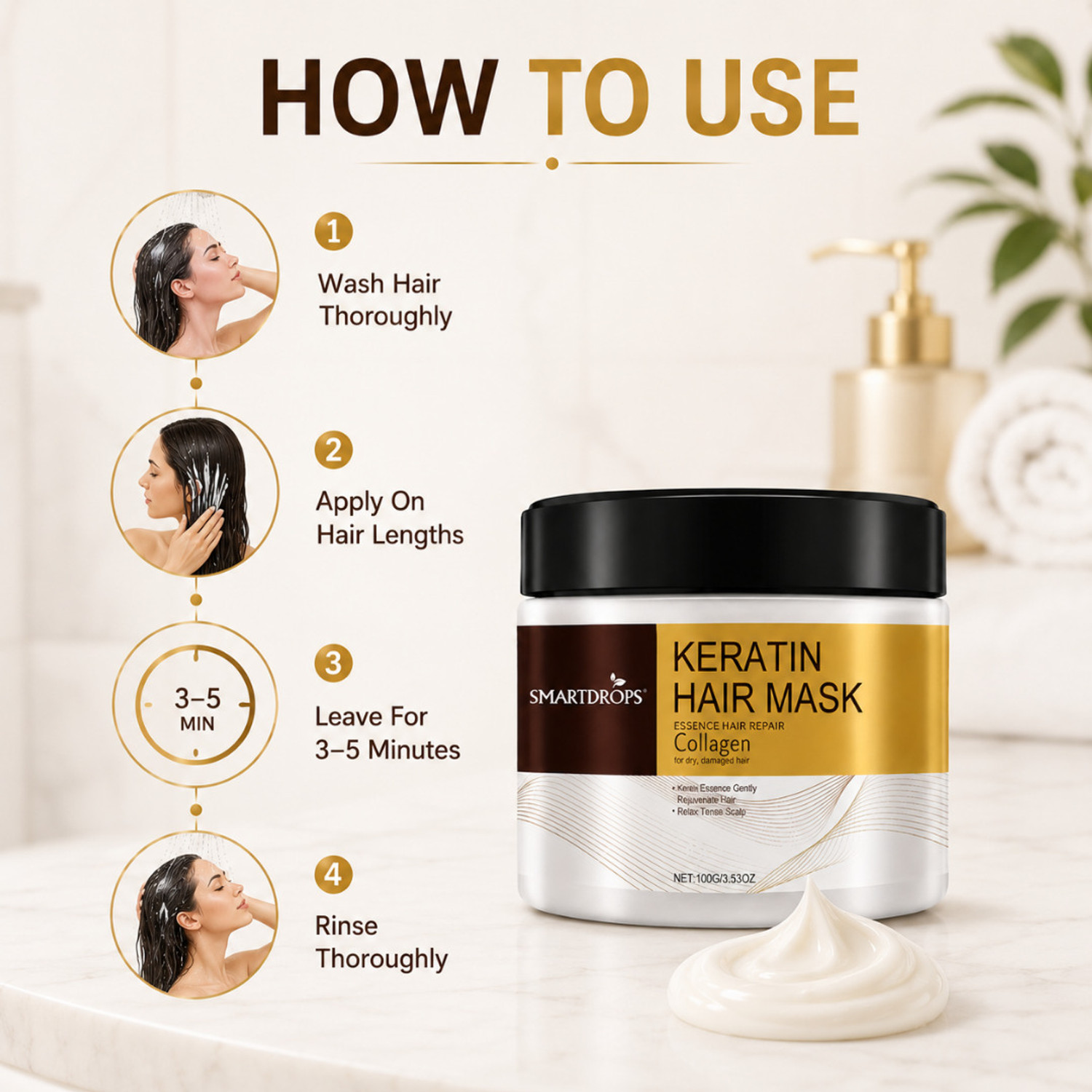 Image of smartdrops Keratin Collagen Hair Mask for Rough & Frizzy Hair Smooth Hair | 200g