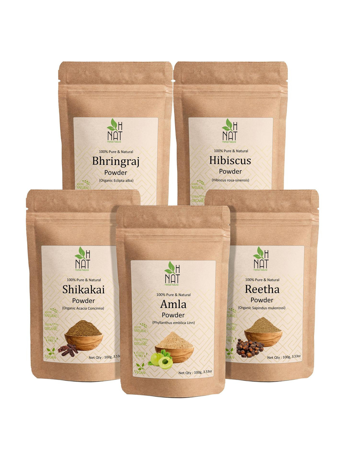 Image of H NAT Amla, Reetha, Shikakai, Bhringraj Powder - Hair Pack Combo Pack