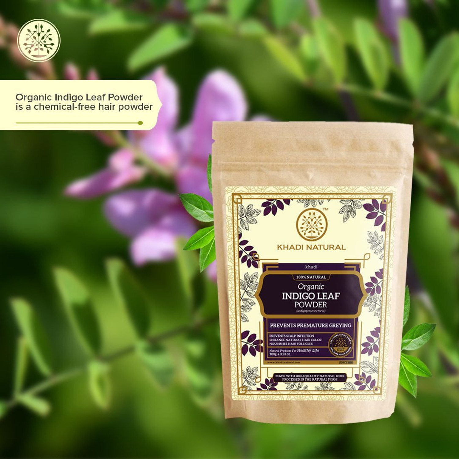 Image of KHADI NATURAL Indigo Leaf Powder for Natural Hair Care Use Daily Pack (100 g)