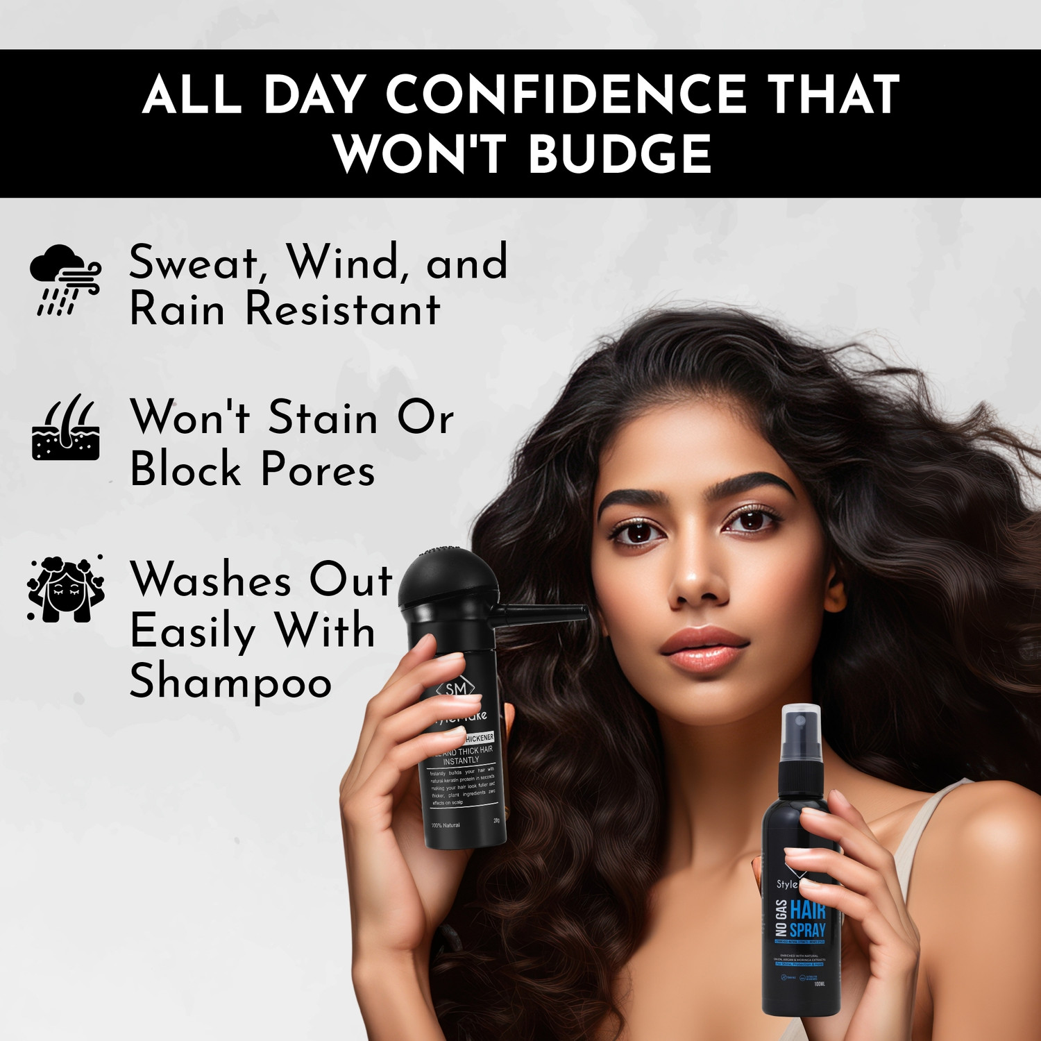 Image of StyleMake Hair Building Fiber + Pump + Lock Spray (Dark Brown 28g + 100 ml + Pump) Trio (128 g)
