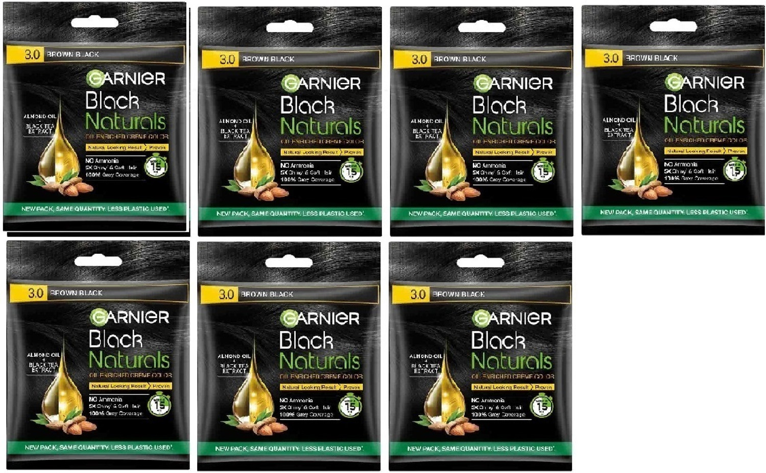 Image of Garnier Men Hair Colouring Creme 100% Grey Coverage and Increased (PACK OF 7) , 3.0 BROWN BLACK
