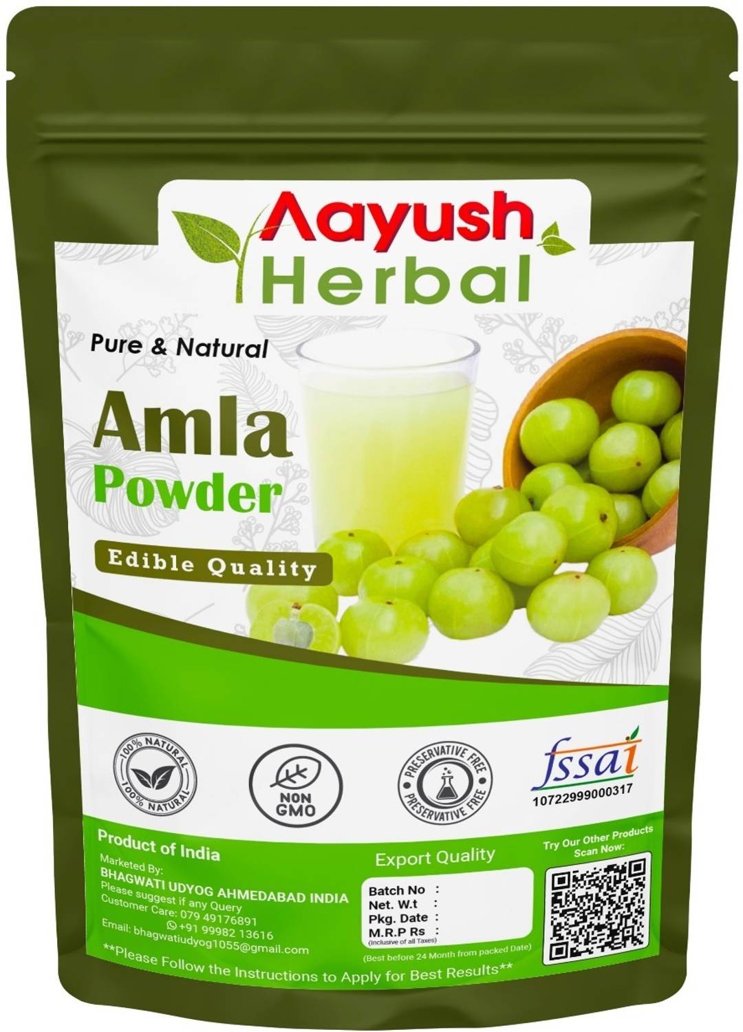 Aayush Herbal Amla Powder 100% Pure & Natural for Face, Hair Care & Scalp Treatment, 100g