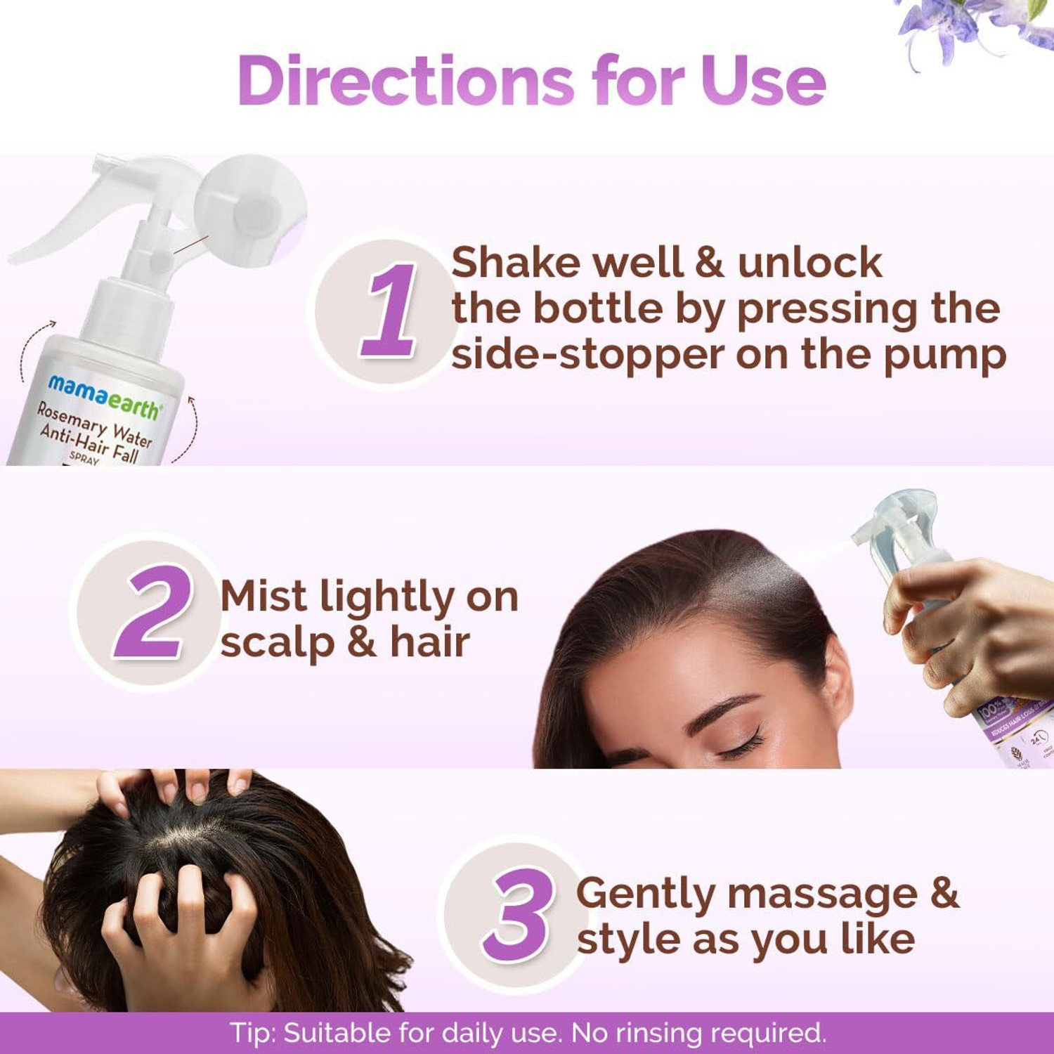 Image of Mamaearth Rosemary Water Anti-Hair Fall Spray with 100% Pure Rosemary Water & Methi Dana