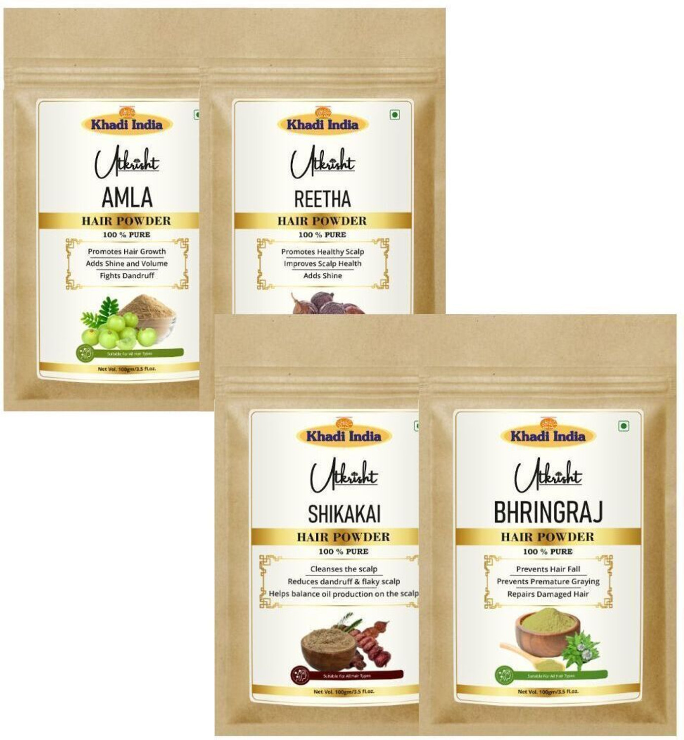Image of Utkrisht Khadi Amla, Reetha, Shikakai and Bhringraj Hair Growth and Conditioning Powder
