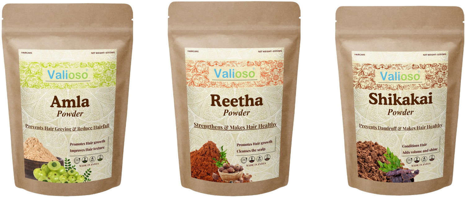Image of Valioso Amla, Reetha, Shikakai Powder For Strong, Healthy and Shining Hair