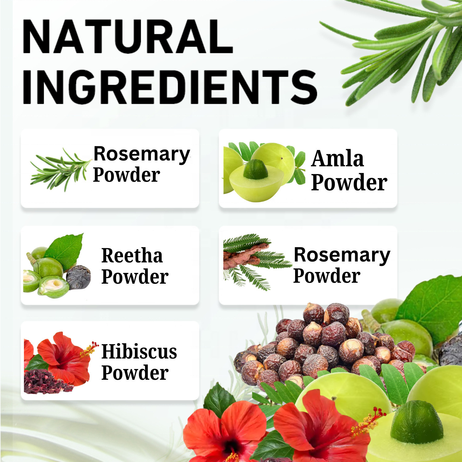 Image of Desi Goodness Rosemary Hibiscus Amla Reetha Shikakai Hair Growth Powder Pack (50g x5) (250 g)