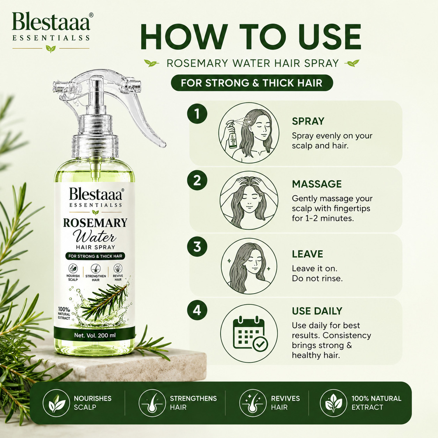 Image of blestaaa essentialss Rosemary Hair Spray for Stronger Roots, Healthy Scalp and Hair Growth Care