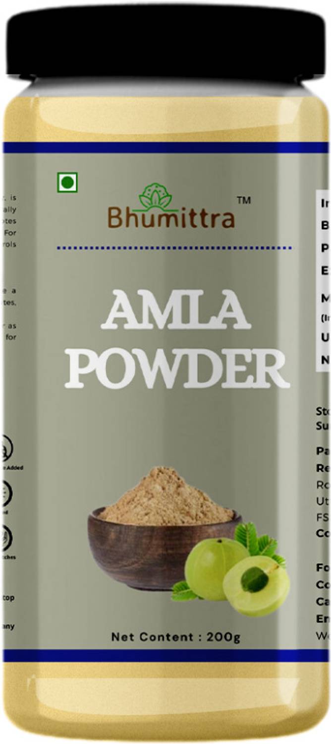 Bhumittra Pure Amla Powder 200g Jar For Hair Care