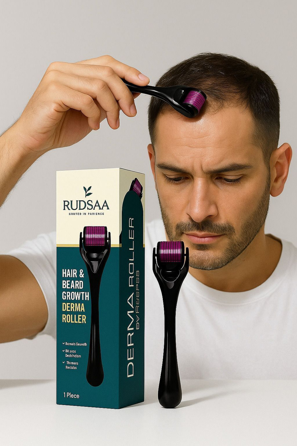 Image of Rudsaa Derma Roller 0.5mm for Face, Hair & Beard Growth | 540 Titanium Microneedle Tool