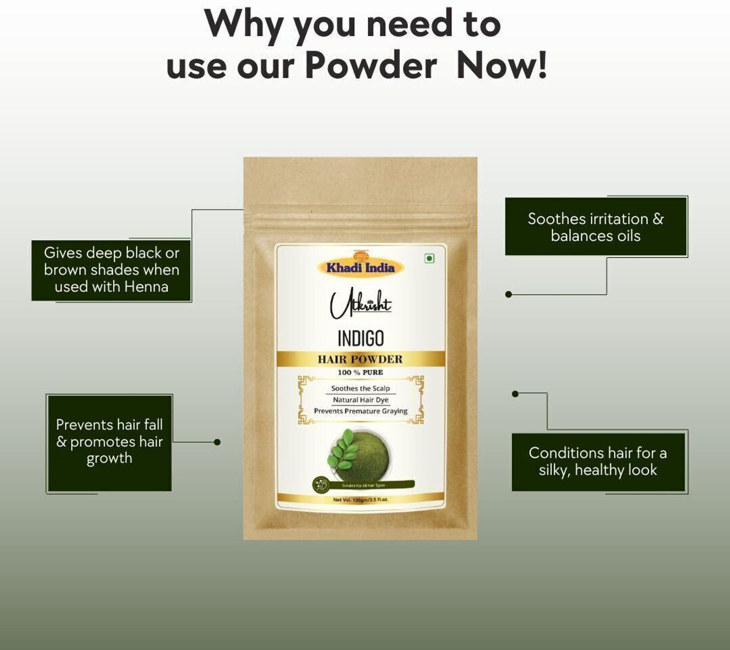 Image of Utkrisht Indigo Leaf Powder for Black hair | Natural hair color, Chemical free