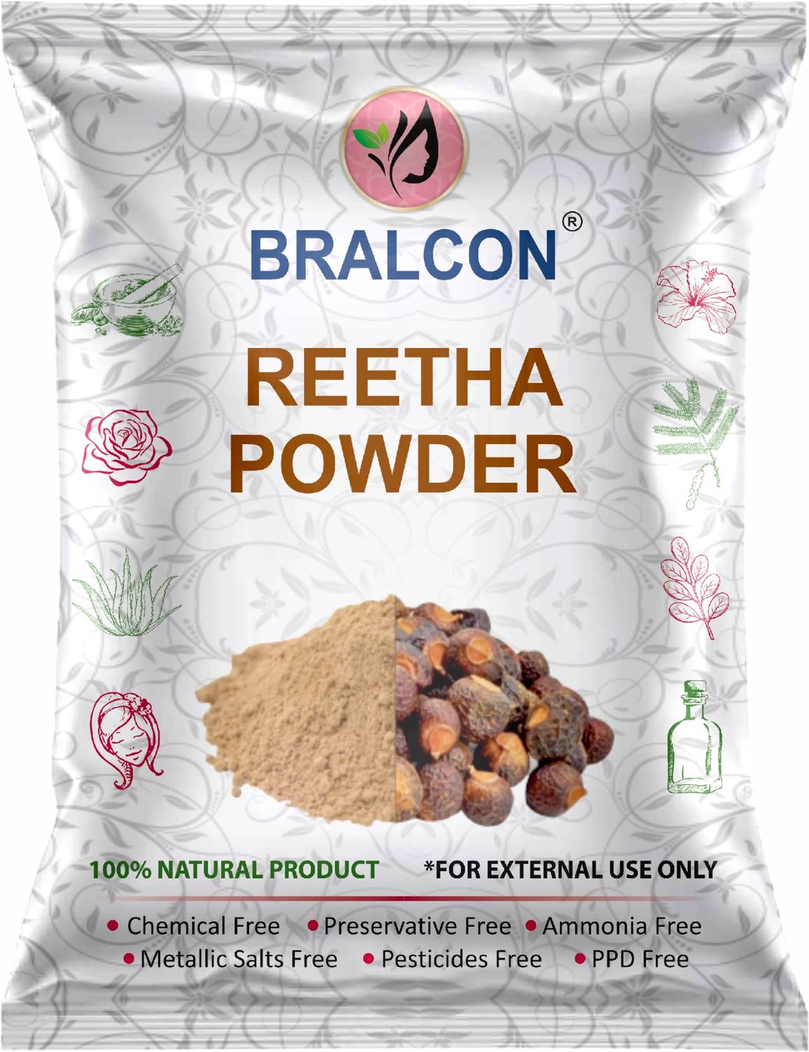 BRALCON Reetha Powder for Hair Wash, Natural Cleanser & Shiny Hair (100g)