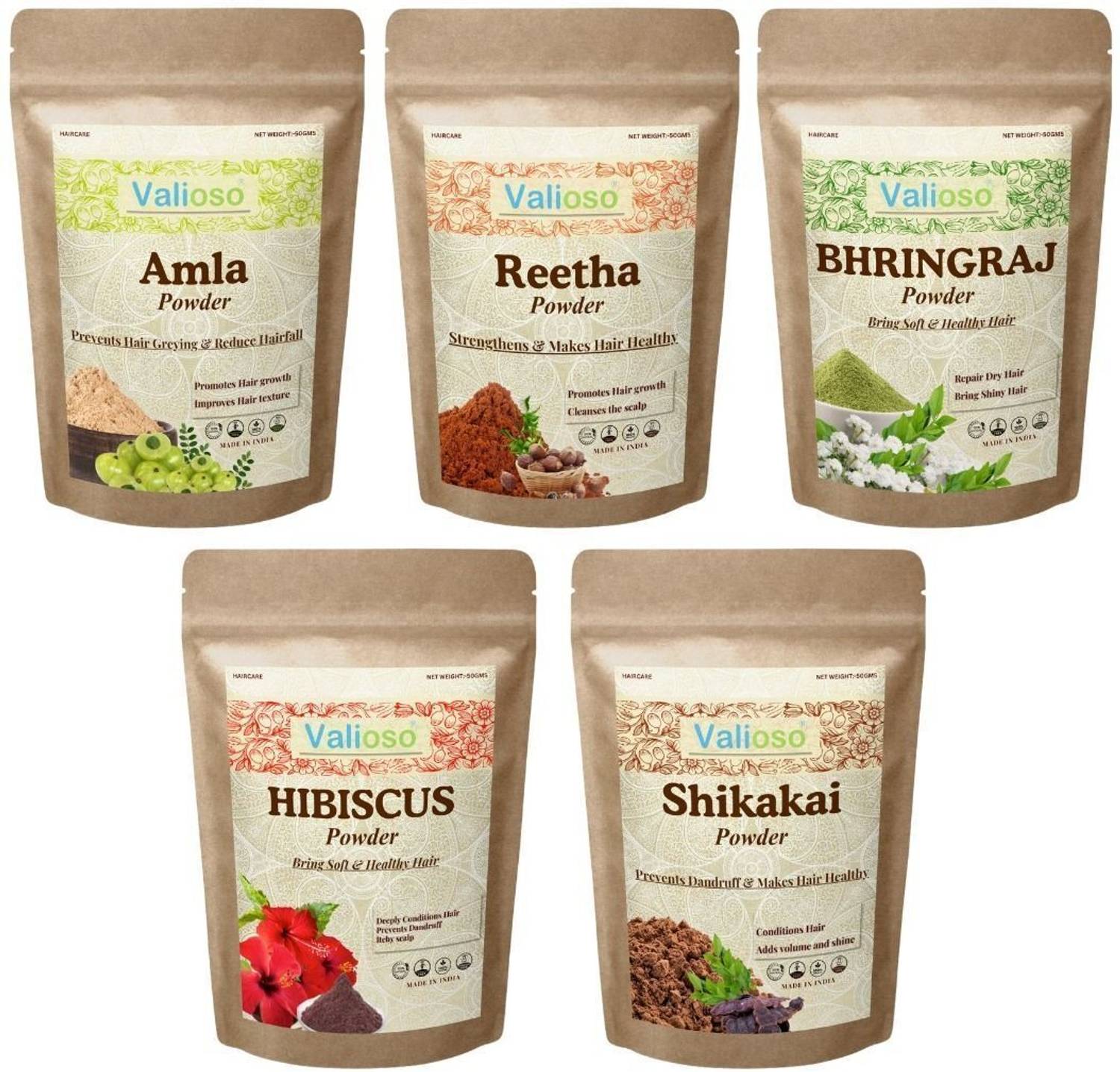 Valioso Amla, Reetha, Shikakai, Hibiscus & Bhringraj Powder