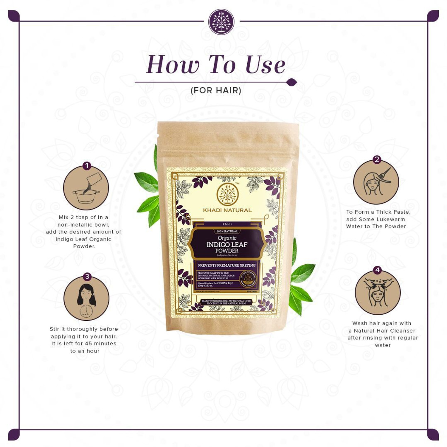 Image of KHADI NATURAL Indigo Leaf Powder for Natural Hair Care Use Daily Pack (100 g)