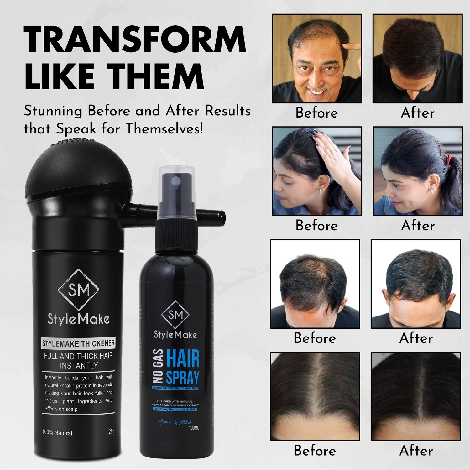 Image of StyleMake Hair Building Fiber + Pump + Lock Spray (Dark Brown 28g + 100 ml + Pump) Trio (128 g)