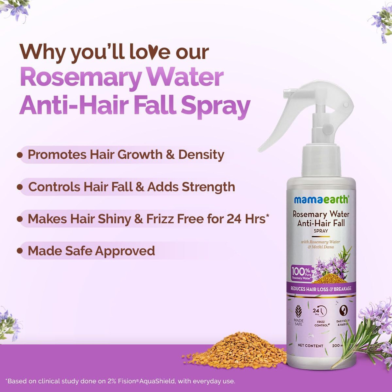 Image of Mamaearth Rosemary Water Anti-Hair Fall Spray with 100% Pure Rosemary Water & Methi Dana