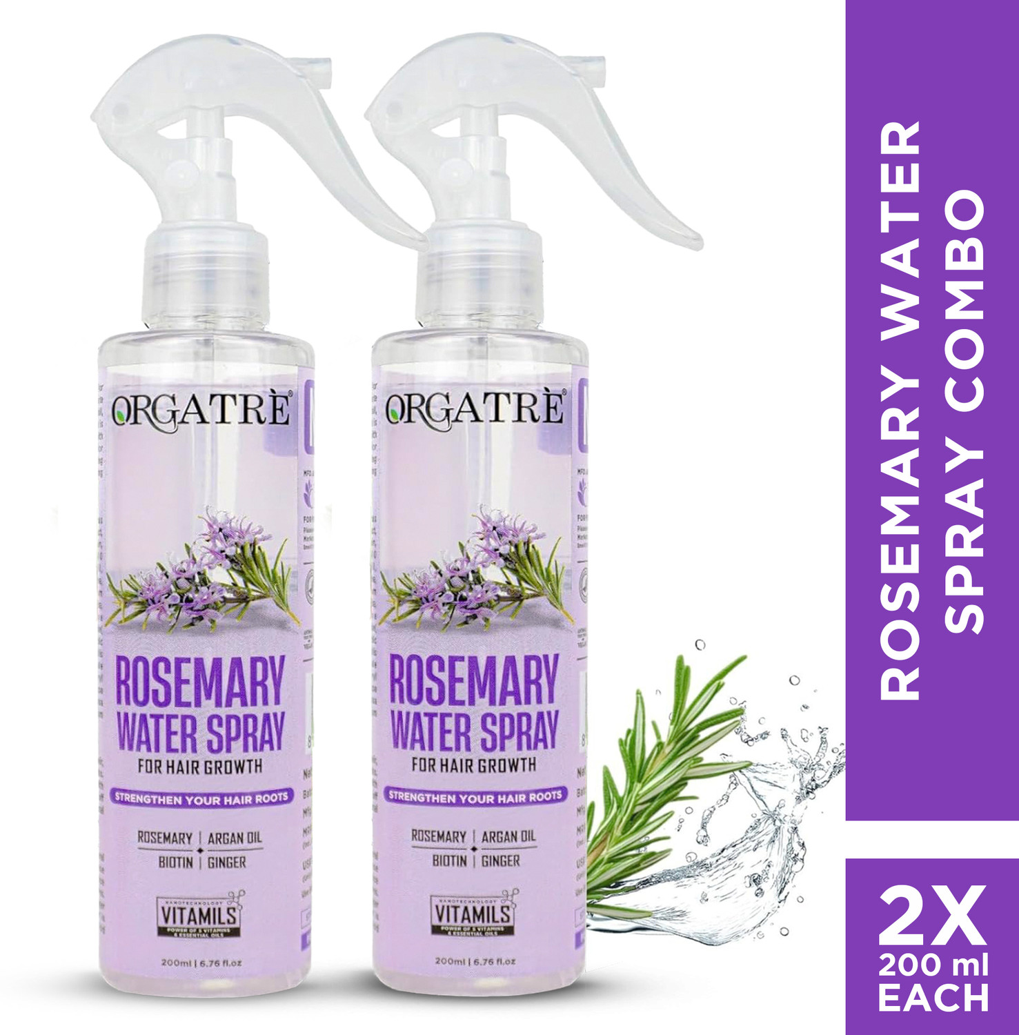 Orgatre 100% Rosemary Water Spray 2 Pc for Hair Growth, Anti Hair Fall & Nourishes Scalp