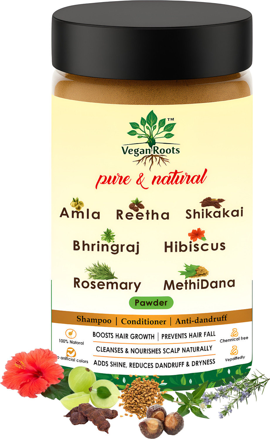 Image of VEGAN ROOTS Natural Shampoo With Amla Reetha Shikakai Bhringraj Hibiscus Meth idana Rosemary
