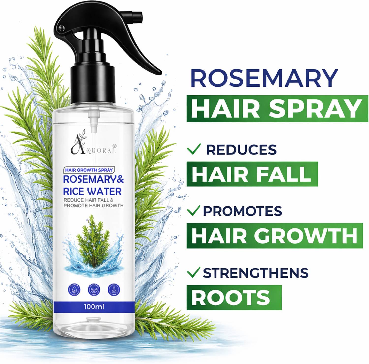 AQUORAL Rosemary & Rice Water Spray | Hair Growth & Reduce Hairfall