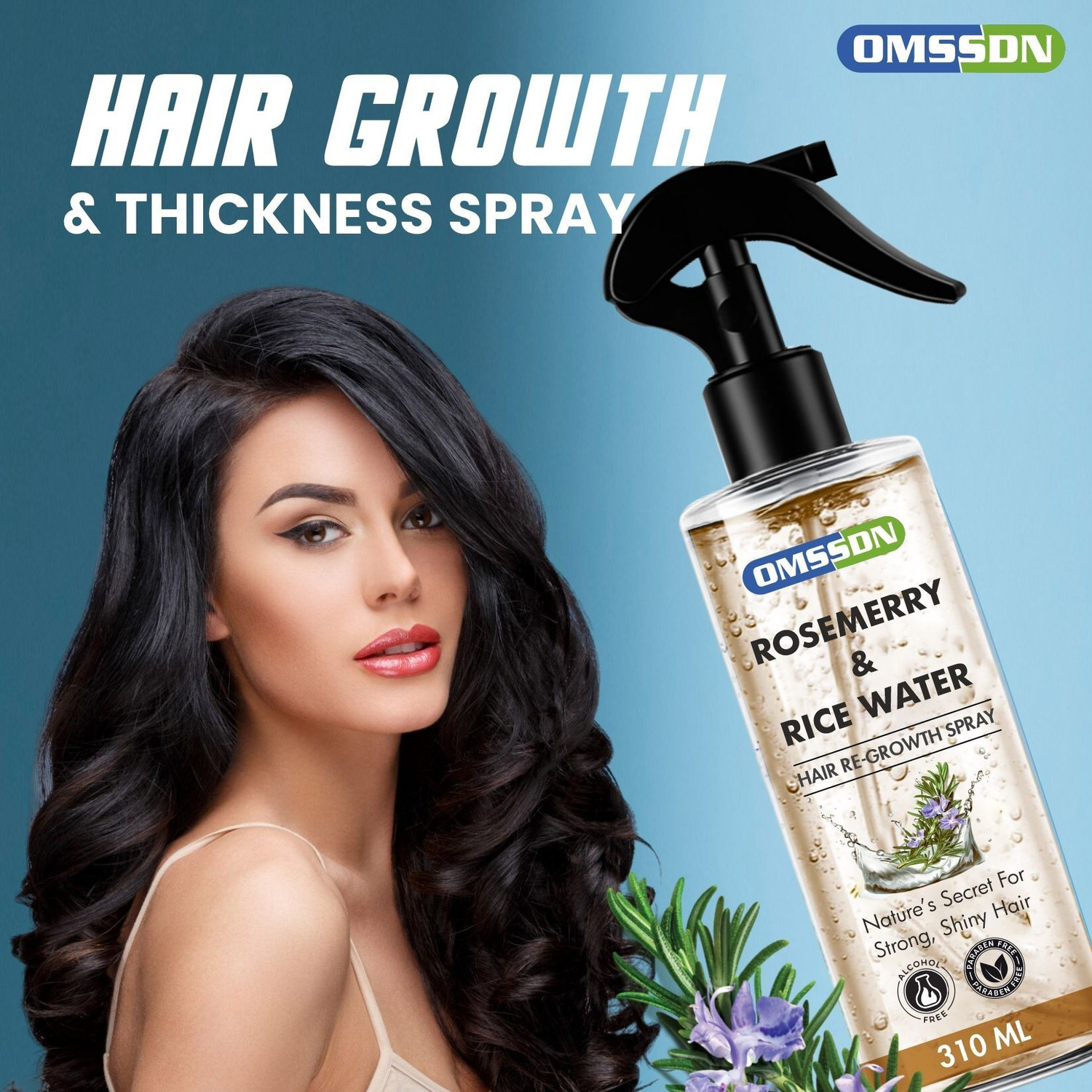 Image of OMSSDN Rosemary & Rice Water Spray for Hair Re-Growth, Hair Fall Control - 310 ml X 2