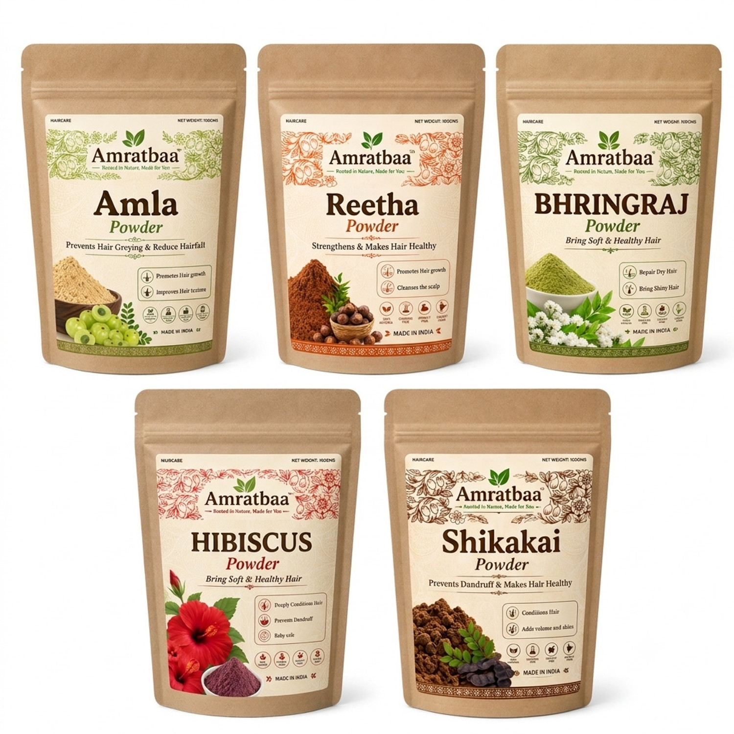 Image of amratbaa enterprise Amla, Reetha, Shikakai, Hibiscus And Bhringraj Powder for Hair Growth (250 g)