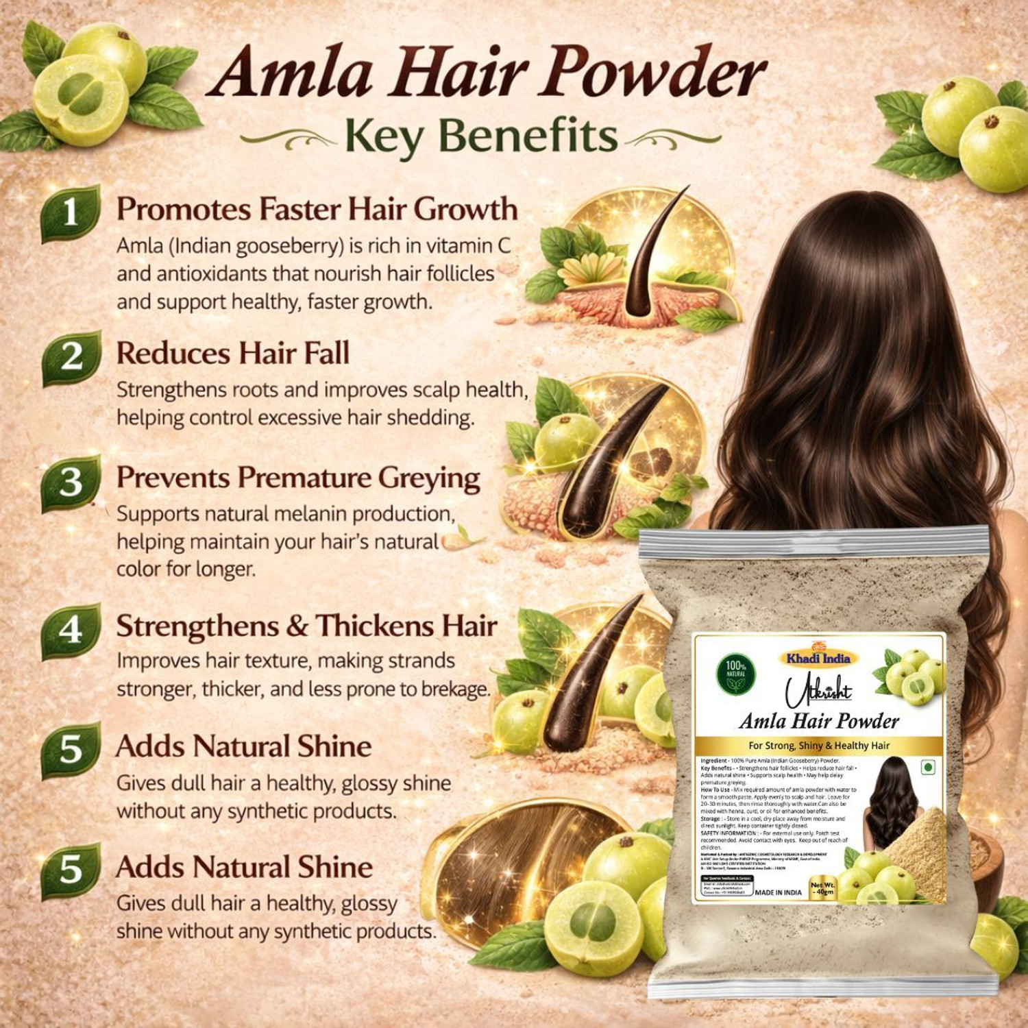 Image of Utkrisht Amla, Reetha, Shikakai, Bhringraj, Hibiscus, Methi Powder - Combo Hair Pack of 6
