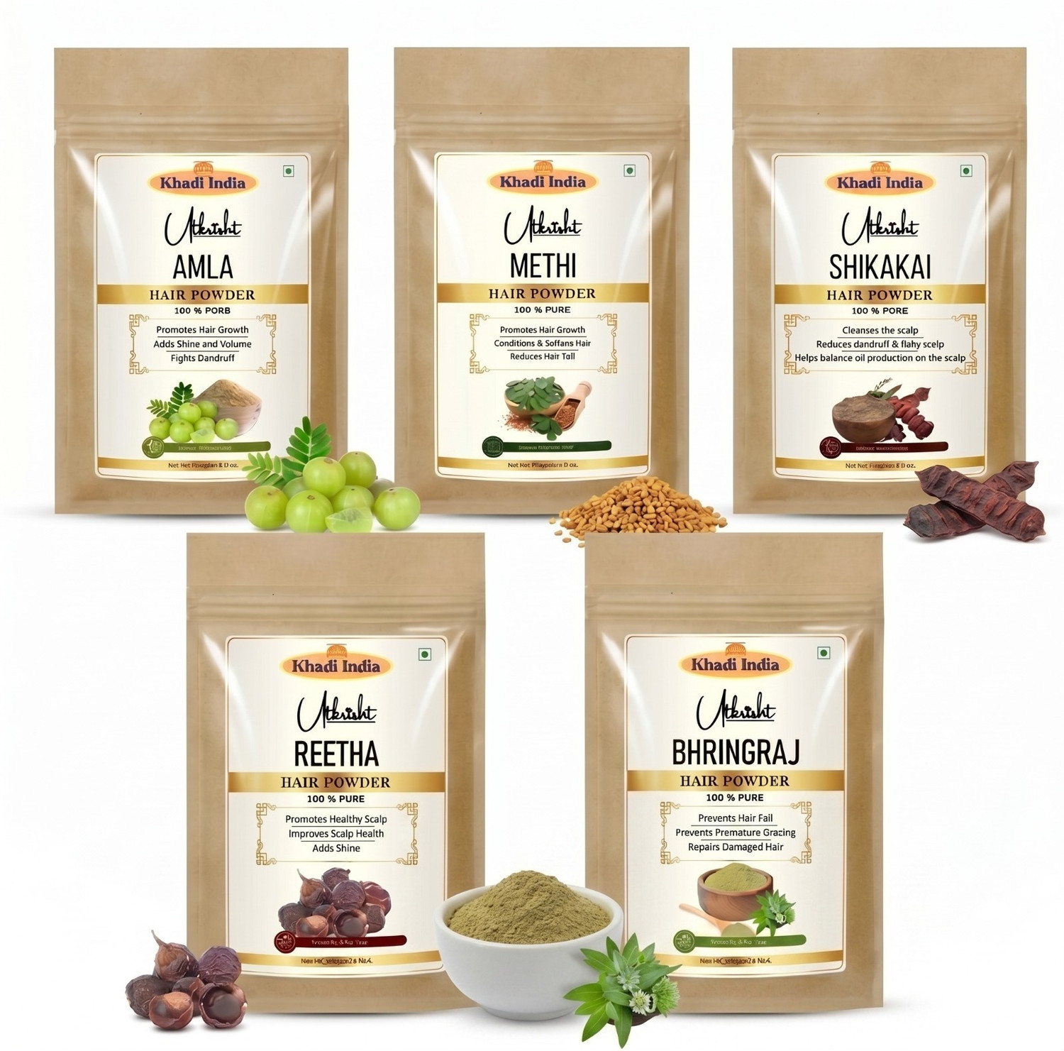 Image of Utkrisht Amla, Reetha, Shikakai, Bhringraj, Methi Powder - Hair Pack Combo Pack