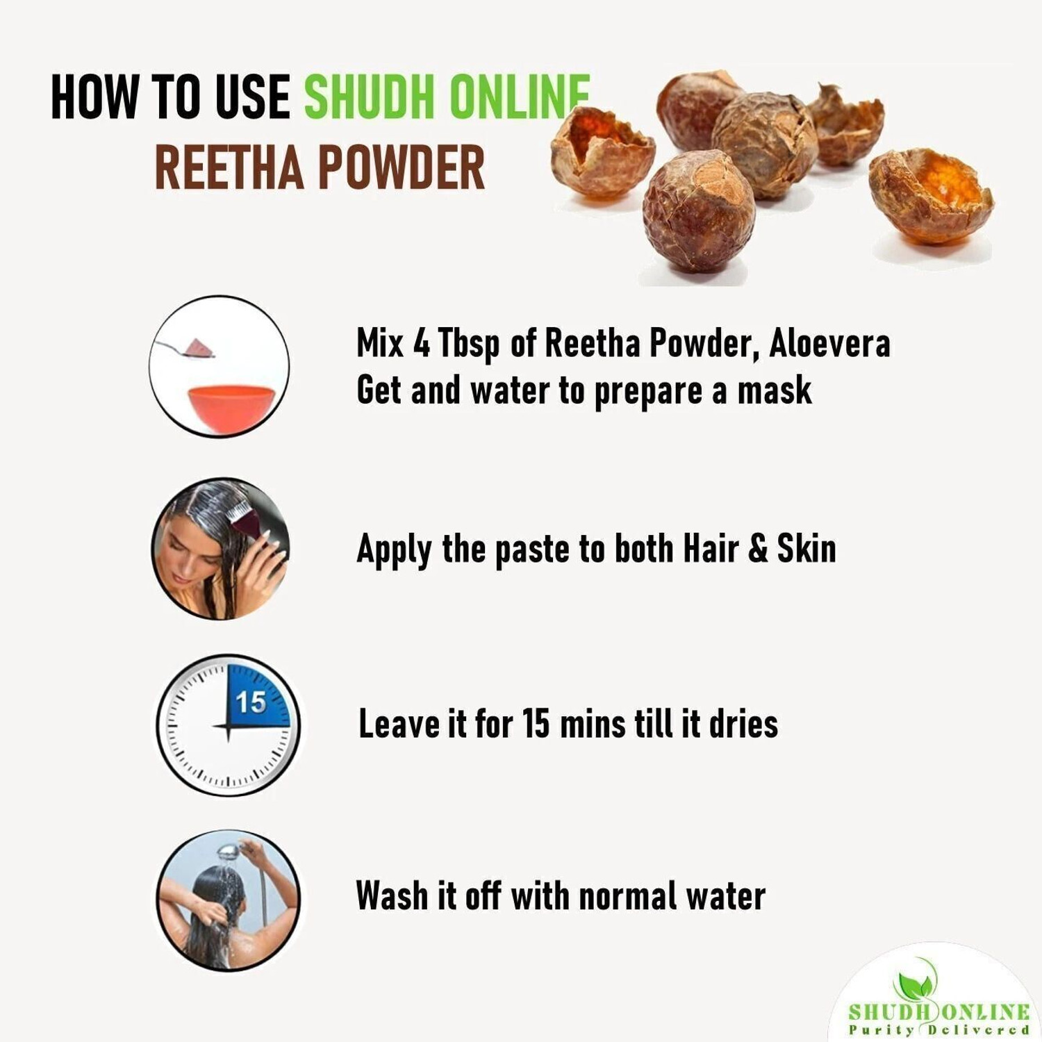 Image of Shudh Online Reetha Powder for Hair Growth Organic Seedless Soapnut Powders Kunkudukayalu
