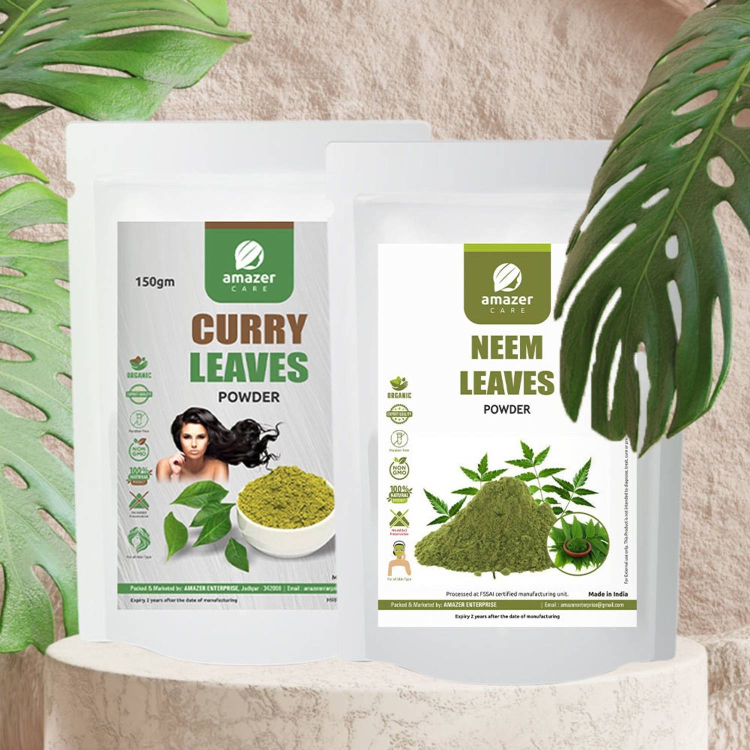 Amazer Care Neem + Curry Leaves Powders Combo for Anti Dandruff, Hair Growth Hair Mask