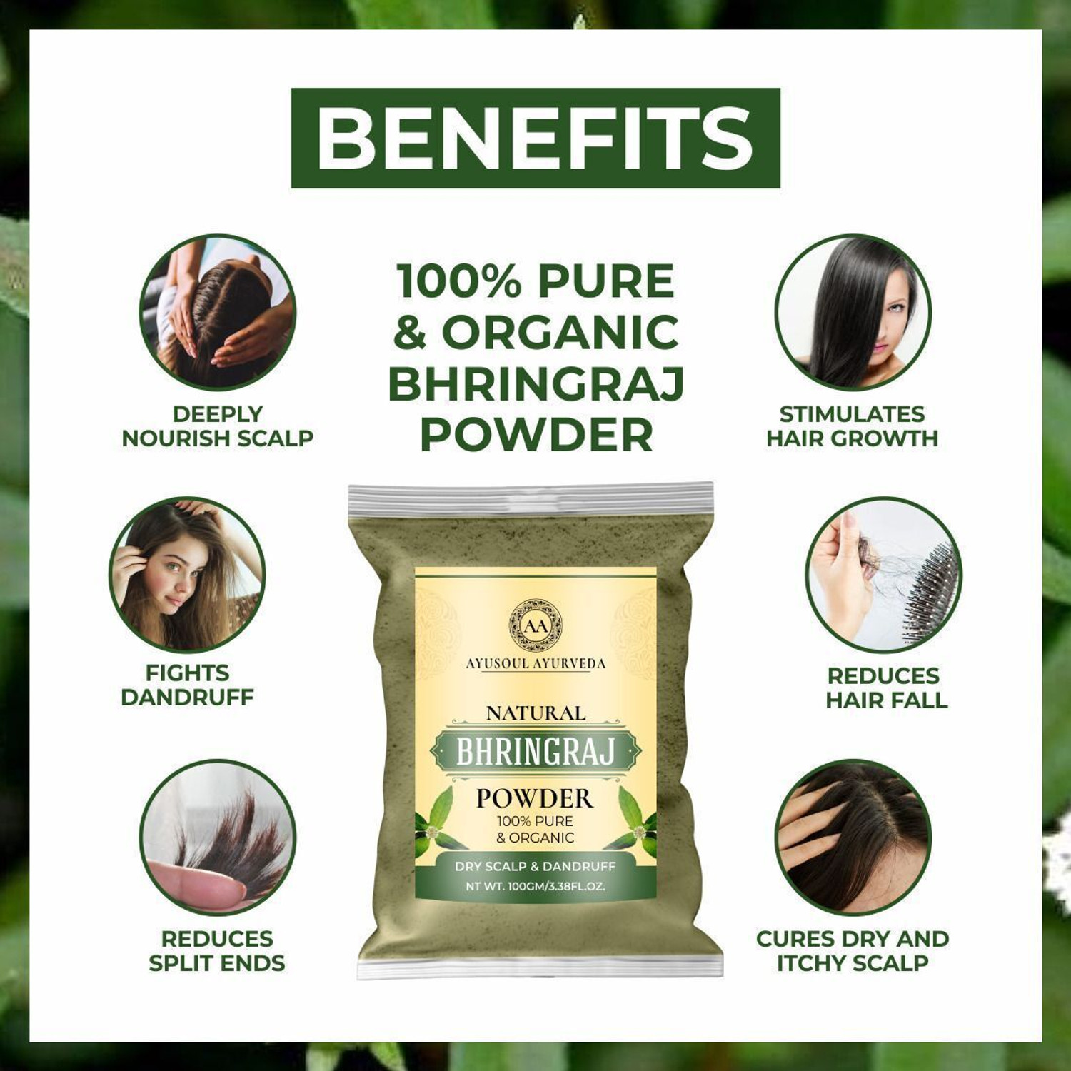 Image of Ayusoul Ayurveda Amla, Bhringraj, Shikakai, Reetha, Brahmi Hair Powder Pack, Mask for Hair Growth